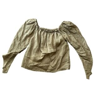 FRAME Moss Ramie Off The Shoulder Puff Sleeve Blouse Olive Green LWSH2090 XS